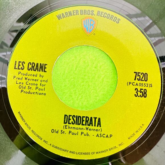LES CRANE A Different Drummer / Desiderata 7250 45rpm Vinyl Record - Picture 3 of 9